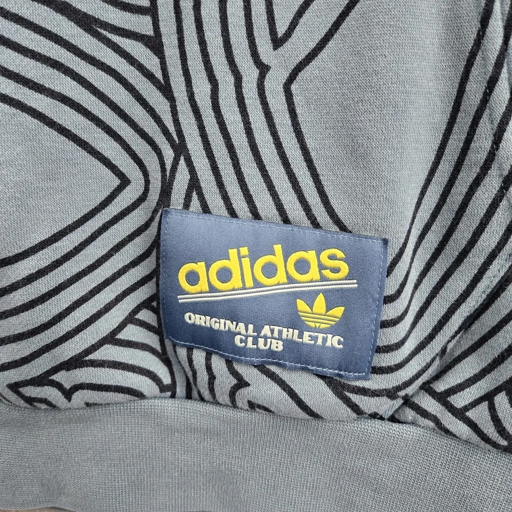 Adidas Men Sweatshirt S Blue Geometric Fleece Club Allover Print Logo Pullover